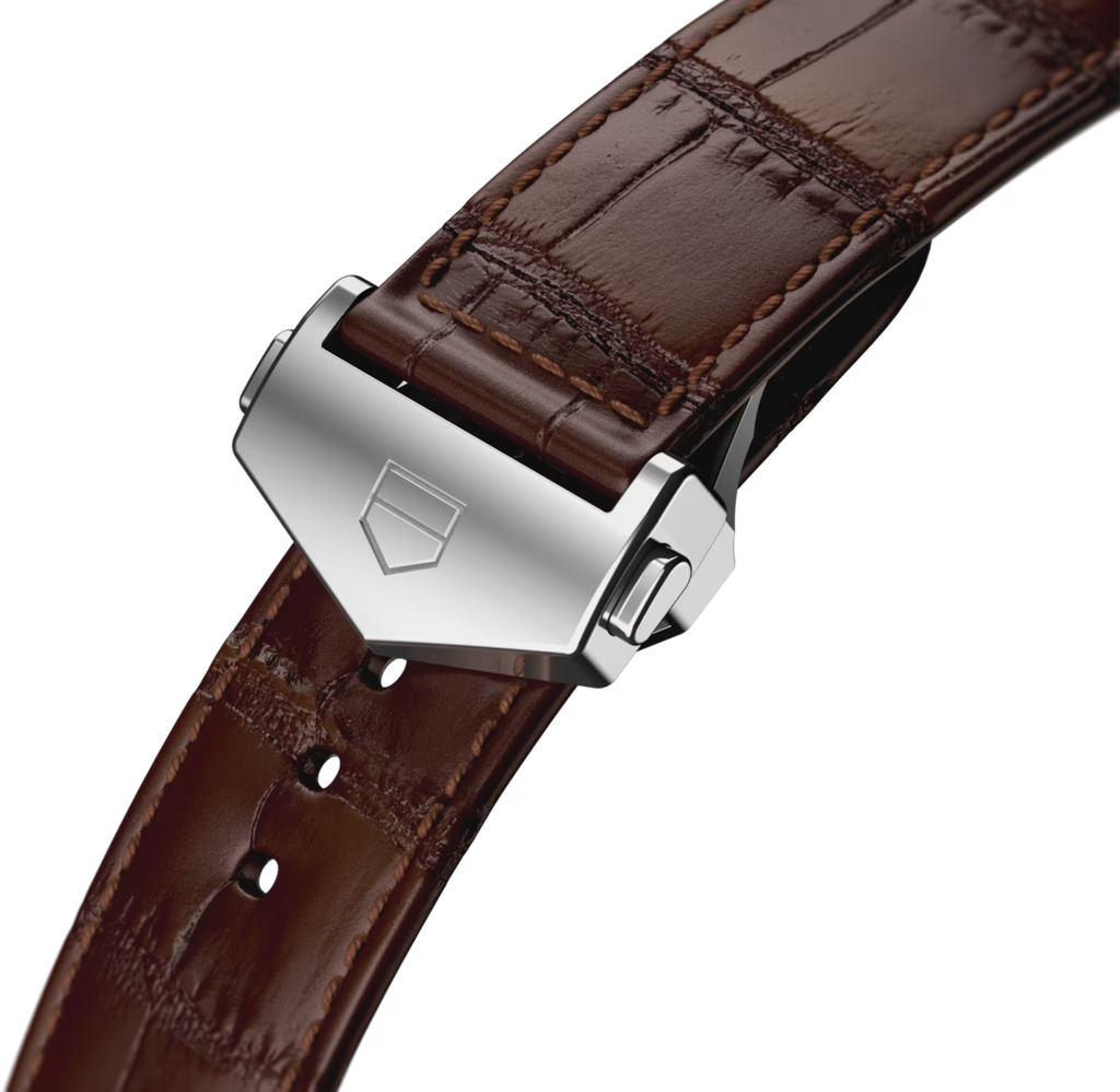 Cinturino alligatore marrone con fibbia in acciaio dell’orologio TAG Heuer Carrera