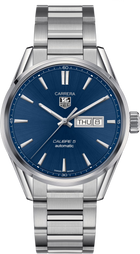 TAG Heuer Carrera Calibre 5 Day-Date Automatico Uomo 41 mm Acciaio Quadrante Blu Soleil Lunetta Fissa Acciaio Vetro Zaffiro Giorno e Data Bracciale Acciaio 100 m Swiss Made Ref. WAR201E.BA0723