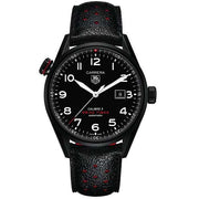 Orologio automatico nero con quadrante nero, lunetta interna girevole e cinturino pelle traforata