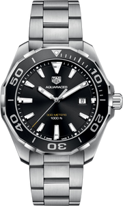 Orologio TAG Heuer Aquaracer: quadrante nero, bracciale in acciaio, lunetta nera