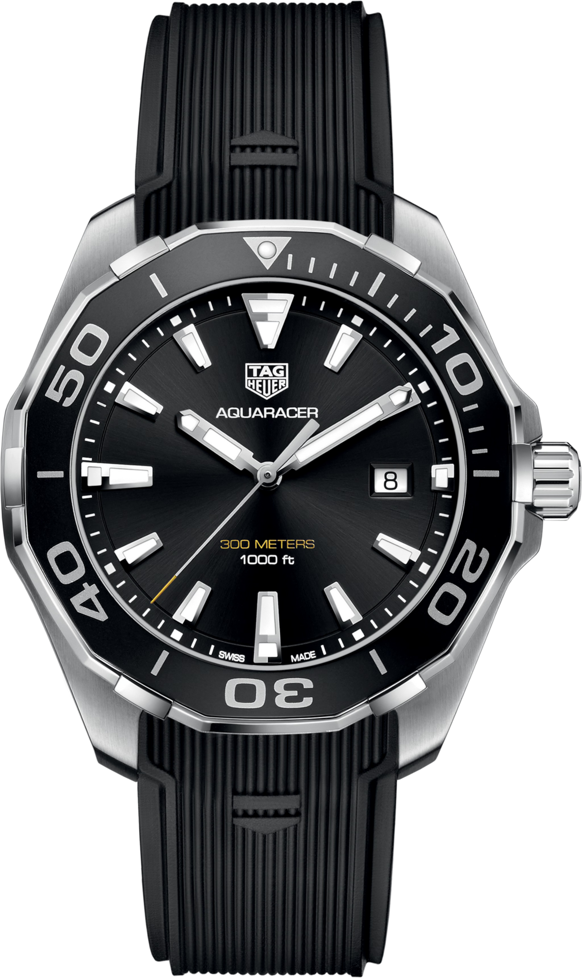 Orologio TAG Heuer Aquaracer 300M con quadrante nero e cinturino in caucciù