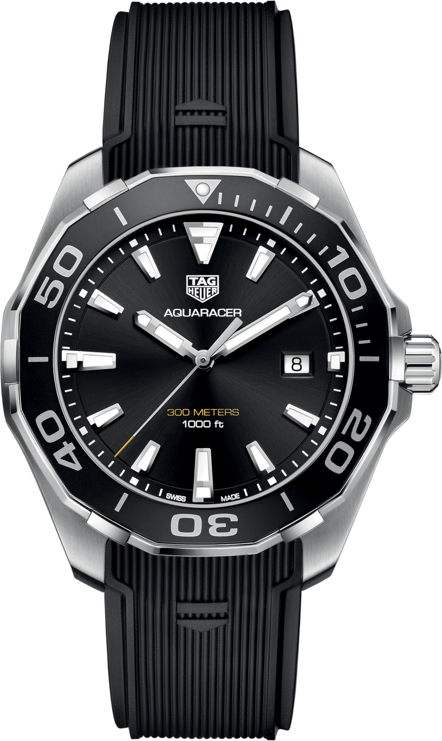 TAG Heuer Aquaracer 300M Quarzo Uomo 43 mm Acciaio Quadrante Nero Soleil Lunetta Girevole Vetro Zaffiro Data Cinturino Caucciù Nero 30 ATM Swiss Made Ref. WAY101A.FT6141