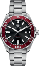 TAG Heuer Aquaracer 300M Quarzo Uomo 43 mm Acciaio Quadrante Nero Lunetta Girevole Unidirezionale Rossa in Alluminio Vetro Zaffiro Data Bracciale Acciaio 30 ATM Swiss Made Ref. WAY101B.BA0746