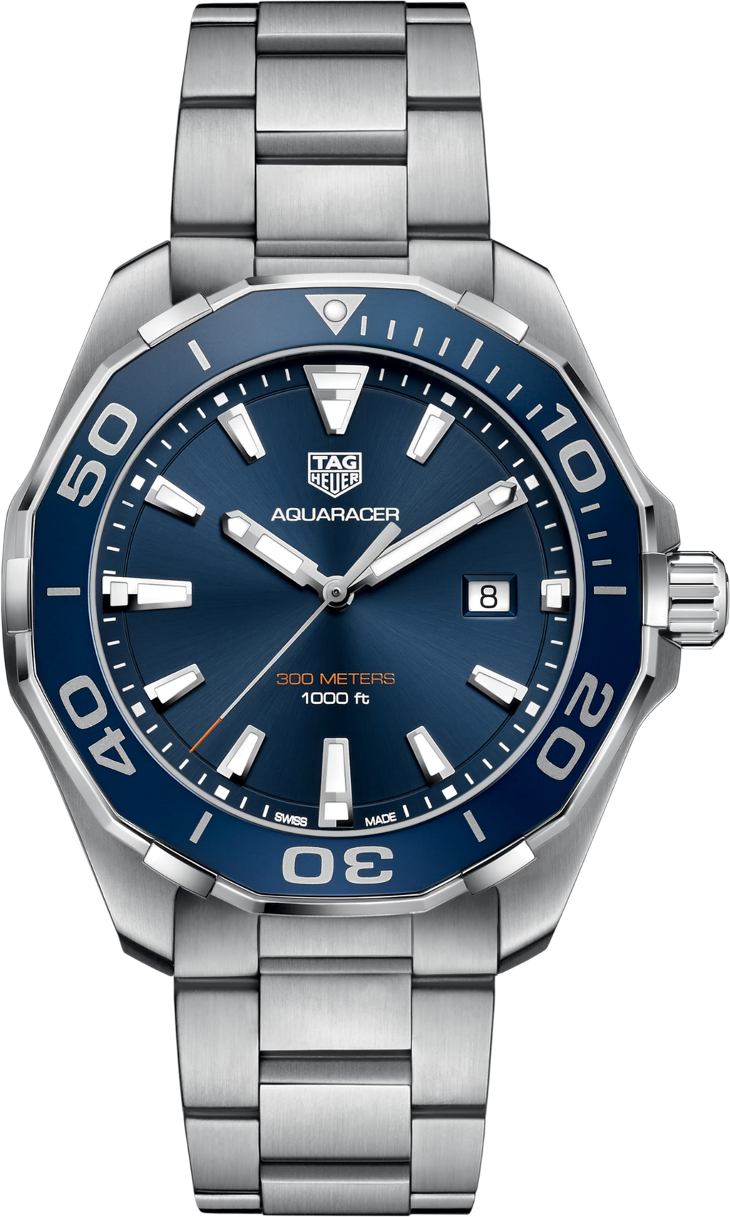 Orologio subacqueo TAG Heuer Aquaracer, quadrante blu e bracciale in acciaio