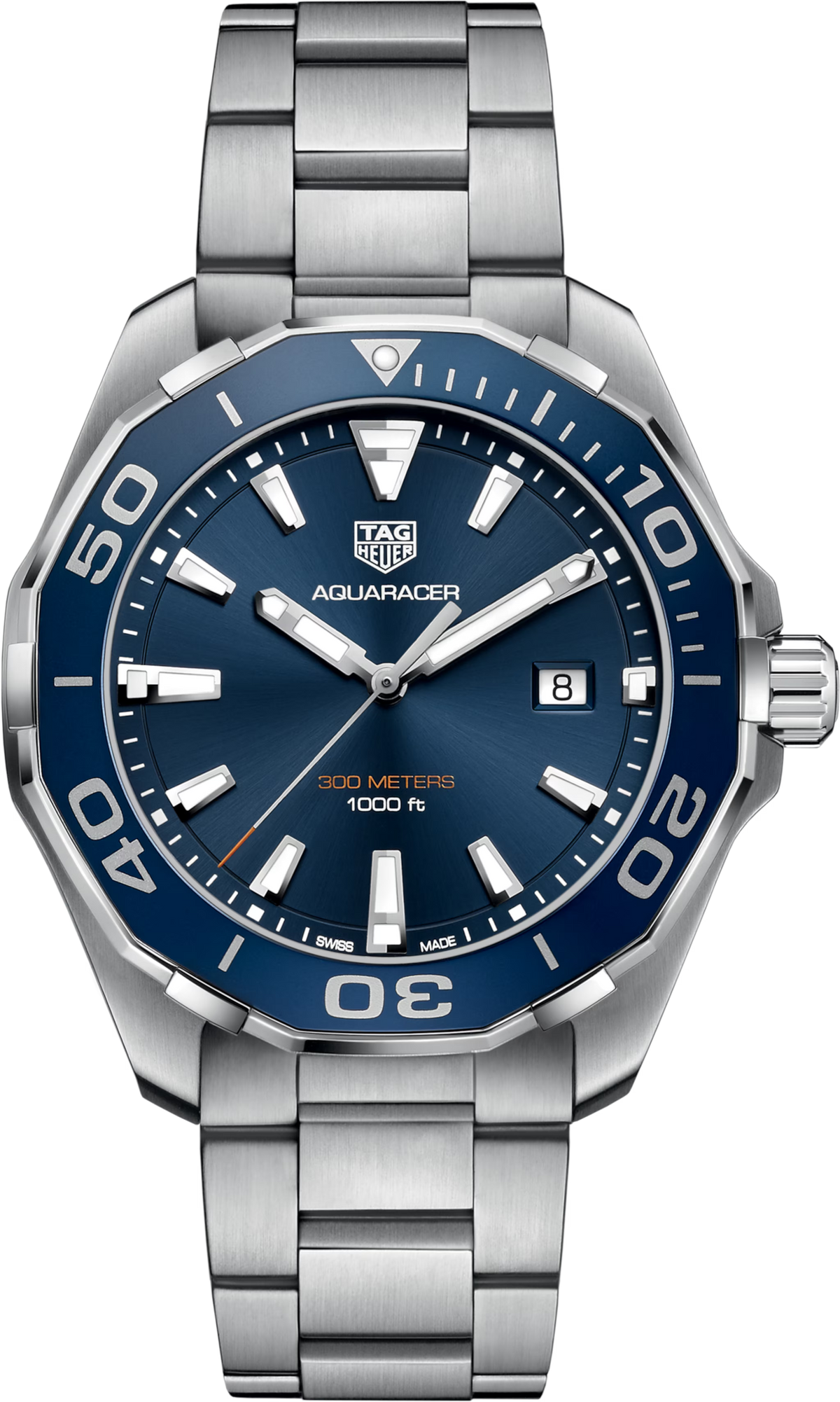 Orologio subacqueo TAG Heuer Aquaracer, quadrante blu e bracciale in acciaio