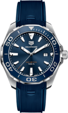 TAG Heuer Aquaracer 300M Uomo 43 mm Acciaio Quadrante Blu Soleil Lunetta Girevole Unidirezionale Blu in Alluminio Vetro Zaffiro Quarzo Data Cinturino Caucciù Blu 30 ATM Swiss Made Ref. WAY101C.FT6153