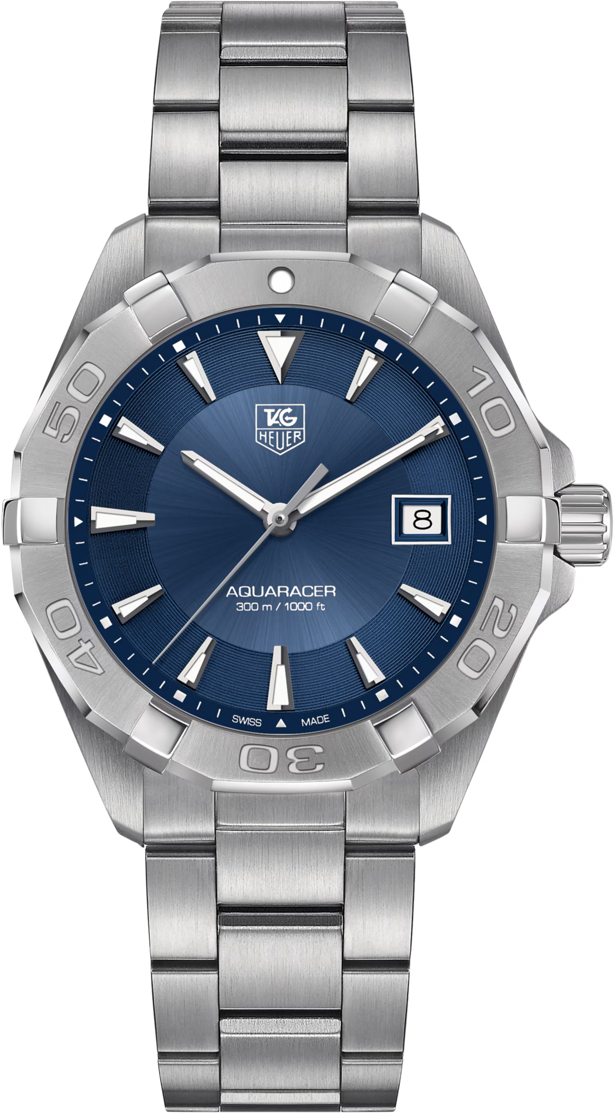 Orologio TAG Heuer Aquaracer in acciaio con quadrante blu e datario