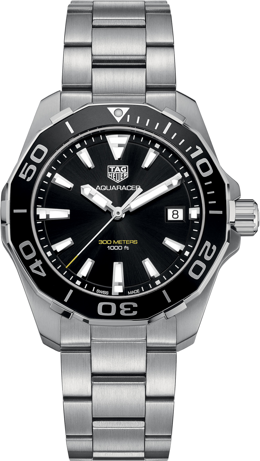 TAG Heuer Aquaracer 300M Quarzo Uomo 41 mm Acciaio Quadrante Nero Soleil Lunetta Girevole Unidirezionale Nera in Alluminio Vetro Zaffiro Data Bracciale Acciaio 30 ATM Swiss Made Ref. WAY111A.BA0928