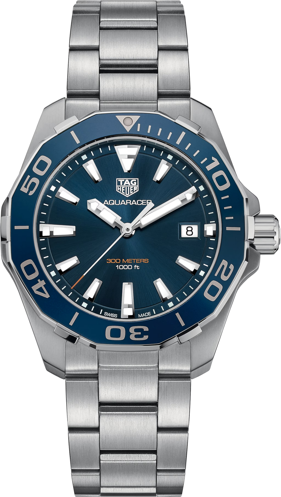 TAG Heuer Aquaracer 300M Quarzo Uomo 41 mm Acciaio Quadrante Blu Soleil Lunetta Girevole Unidirezionale Vetro Zaffiro Data Bracciale Acciaio 30 ATM Swiss Made Ref. WAY111C.BA0928