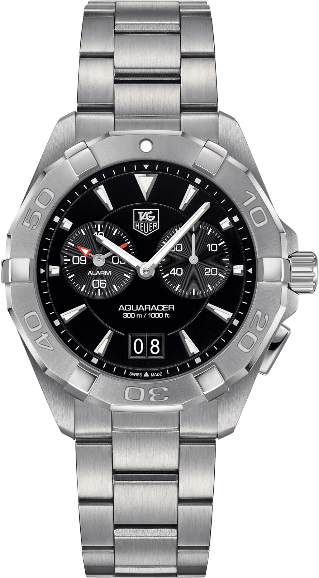 Orologio subacqueo TAG Heuer Aquaracer in acciaio, quadrante nero, lunetta girevole