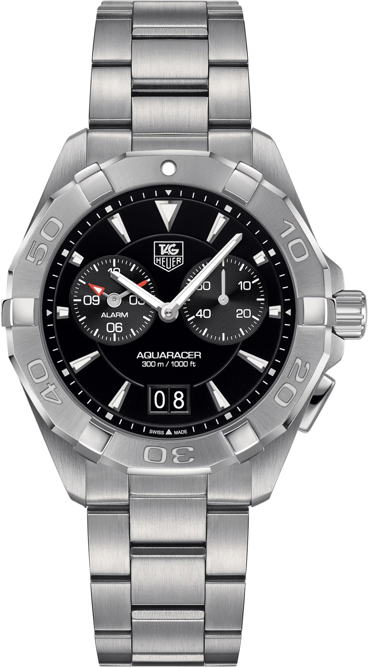 Orologio subacqueo TAG Heuer Aquaracer in acciaio, quadrante nero, lunetta girevole