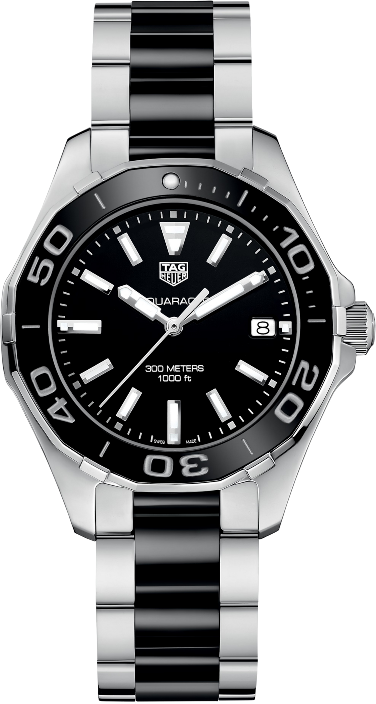 Orologio subacqueo nero: quadrante nero, lunetta girevole e bracciale acciaio/ceramica