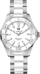 TAG Heuer Aquaracer Lady Donna 35 mm Acciaio Quadrante Bianco Lunetta Girevole Ceramica Bianca Vetro Zaffiro Quarzo Data Bracciale Acciaio e Ceramica 30 ATM Swiss Made Ref. WAY131B.BA0914