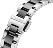Bracciale in acciaio con inserti in ceramica nera, maglie lucide, fibbia