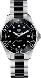 TAG Heuer Aquaracer Date Donna 35 mm Acciaio Quadrante Nero 11 Diamanti Lunetta Girevole Ceramica Nera Vetro Zaffiro Quarzo Data Bracciale Acciaio e Ceramica 30 ATM Swiss Made Ref. WAY131C.BA0913