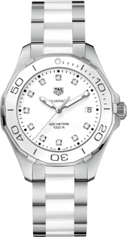 Orologio TAG Heuer Aquaracer da donna: quadrante bianco, lunetta ceramica bianca, bracciale acciaio