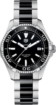 Orologio TAG Heuer Aquaracer donna, quadrante nero, lunetta girevole, bracciale acciaio/ceramica