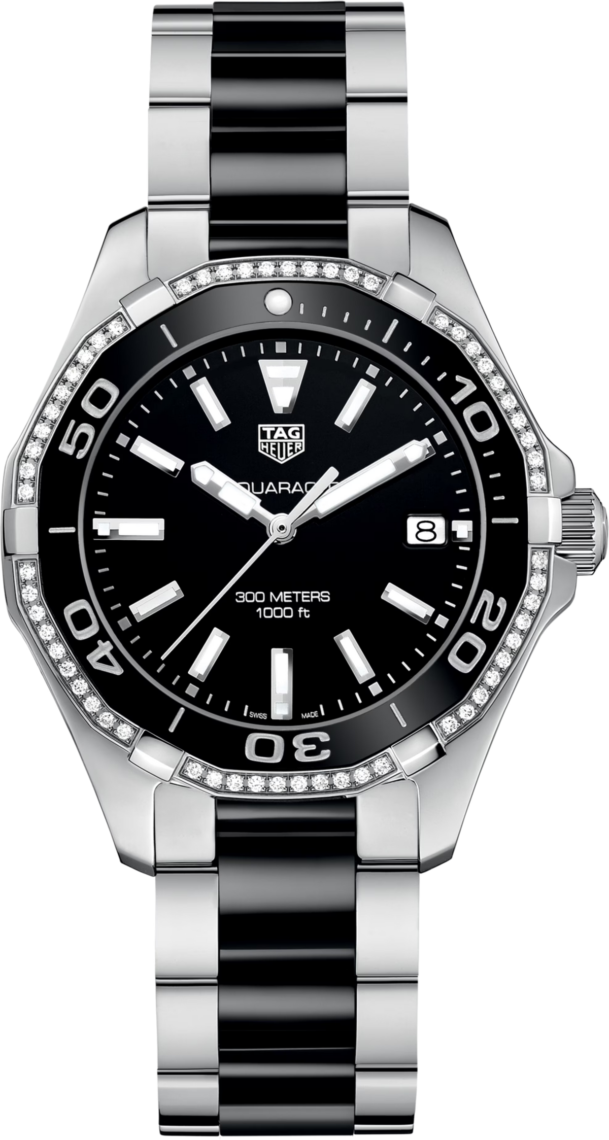 Orologio TAG Heuer Aquaracer donna, quadrante nero, lunetta girevole, bracciale acciaio/ceramica