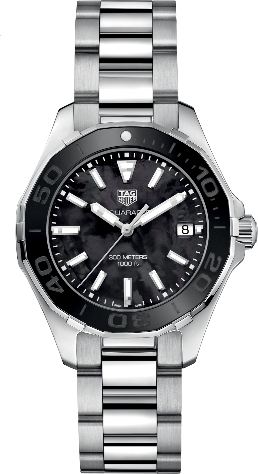 Orologio subacqueo TAG Heuer Aquaracer con quadrante nero madreperla e bracciale in acciaio