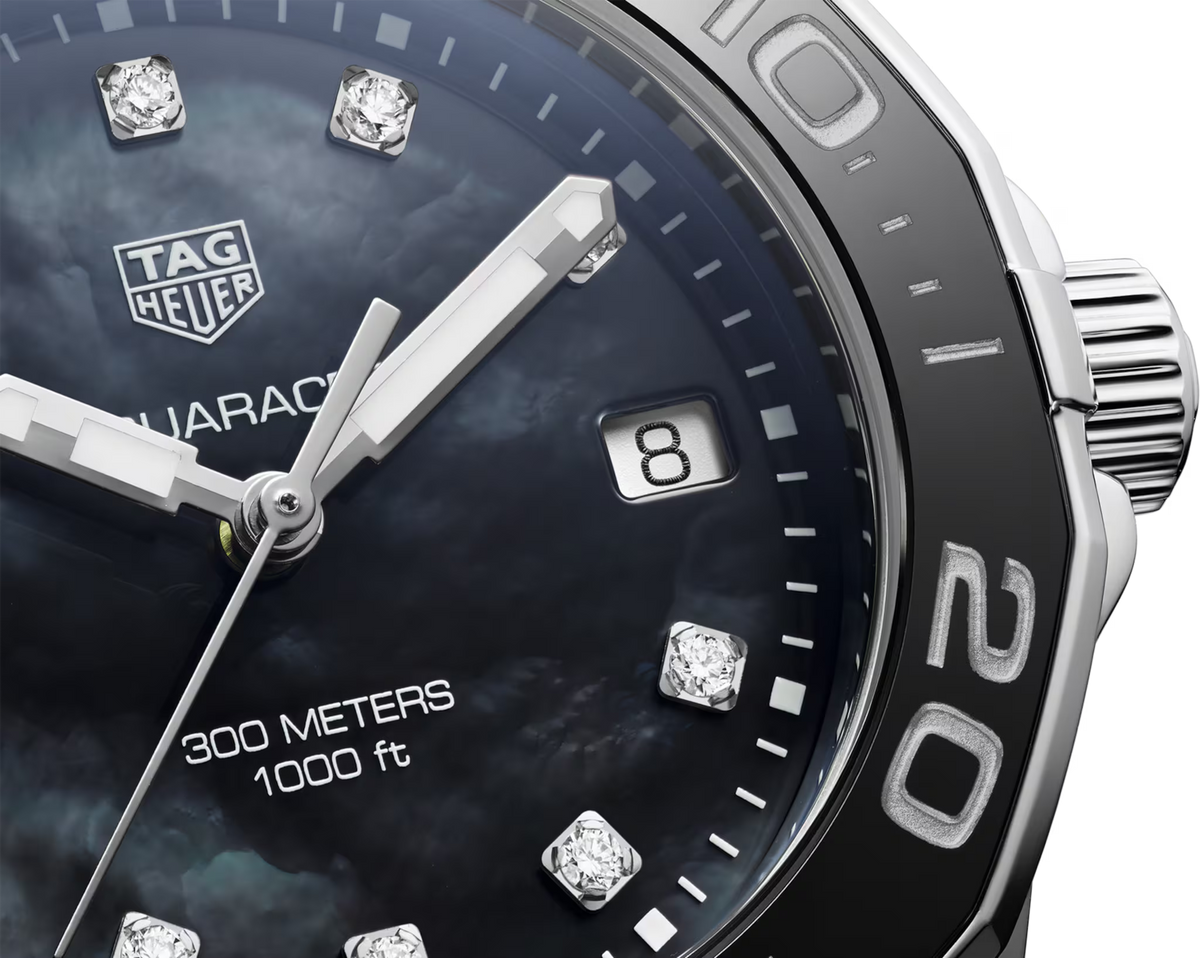 Orologio donna: quadrante nero madreperla con diamanti e datario 8