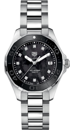 TAG Heuer Aquaracer Lady Donna 35 mm Acciaio Quadrante Madreperla Nera 11 Diamanti Lunetta Girevole Unidirezionale in Ceramica Vetro Zaffiro Quarzo Data Bracciale Acciaio 30 ATM Swiss Made Ref. WAY131M.BA0748