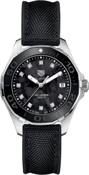 Orologio TAG Heuer Aquaracer 35 mm con quadrante nero madreperla, lunetta nera e cinturino nero