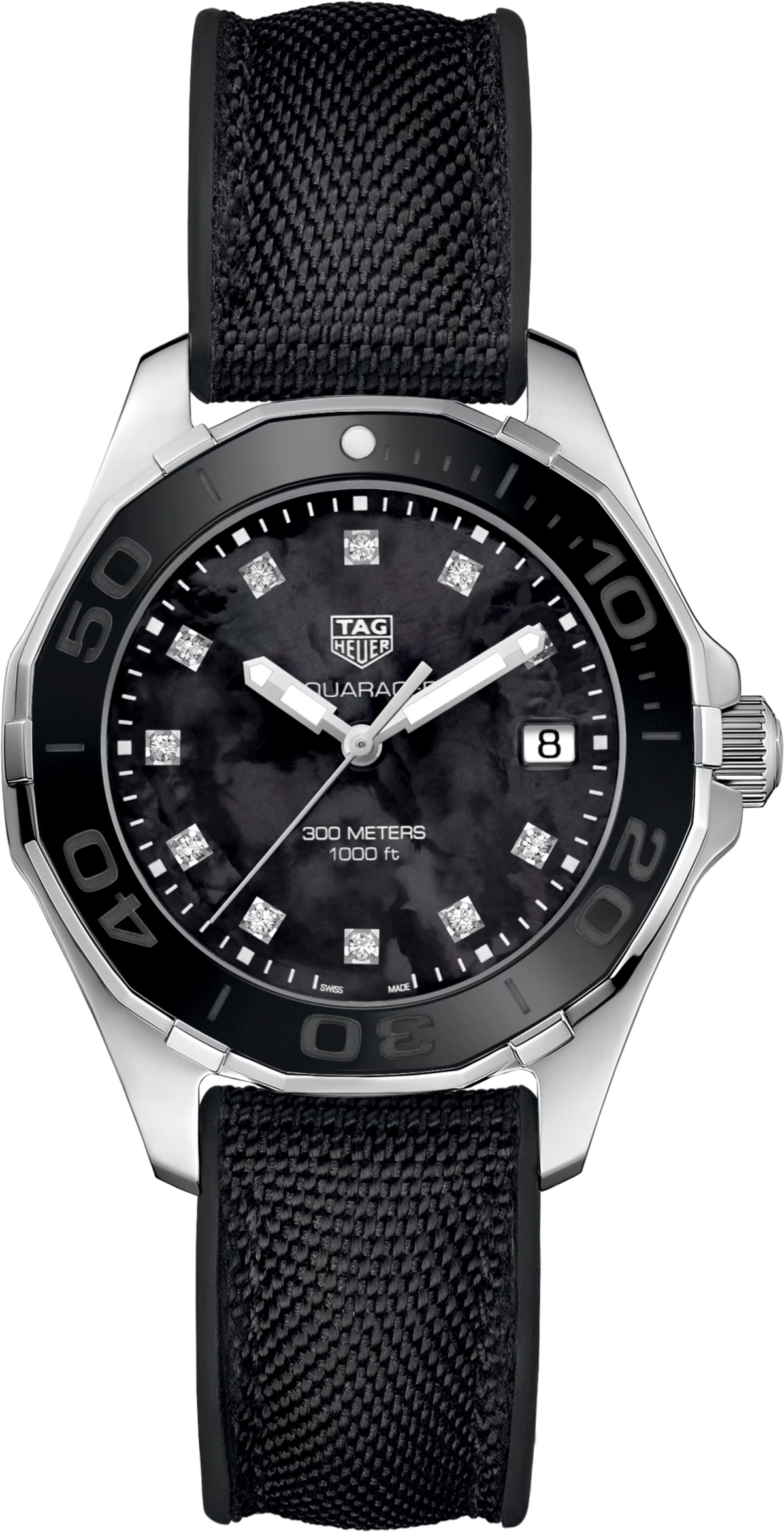 Orologio TAG Heuer Aquaracer 35 mm con quadrante nero madreperla, lunetta nera e cinturino nero