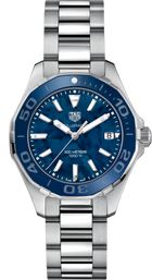 TAG Heuer Aquaracer Lady Donna 35 mm Acciaio Quadrante Madreperla Blu Lunetta Girevole Unidirezionale Ceramica Blu Vetro Zaffiro Quarzo Data Bracciale Acciaio 30 ATM Swiss Made Ref. WAY131S.BA0748