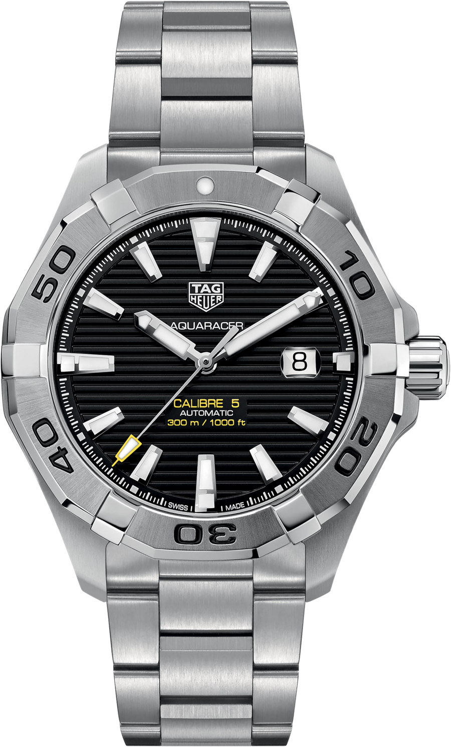 TAG Heuer Aquaracer 300M Calibre 5 Automatico Uomo 43 mm Acciaio Quadrante Nero Soleil Lunetta Girevole Unidirezionale Vetro Zaffiro Data Bracciale Acciaio 38 Ore 30 ATM Swiss Made Ref. WAY2010.BA0927