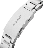 Bracciale in acciaio con fibbia e scritta TAG Heuer sulla chiusura