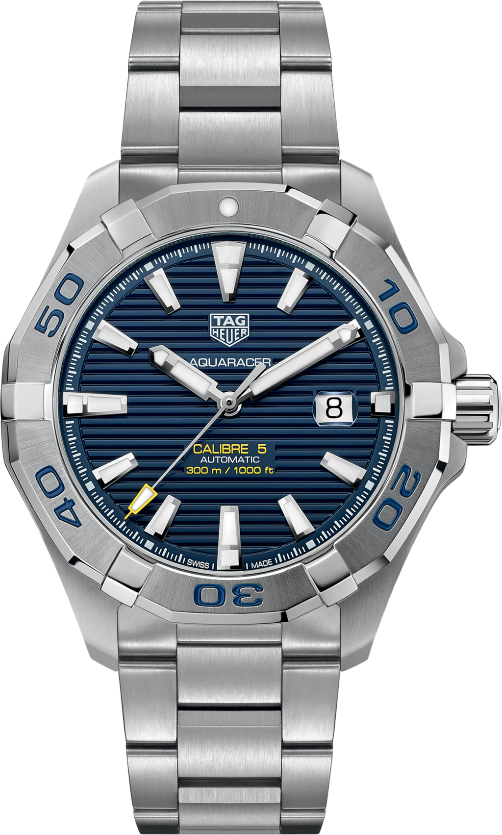 Orologio subacqueo TAG Heuer Aquaracer con quadrante blu e bracciale in acciaio