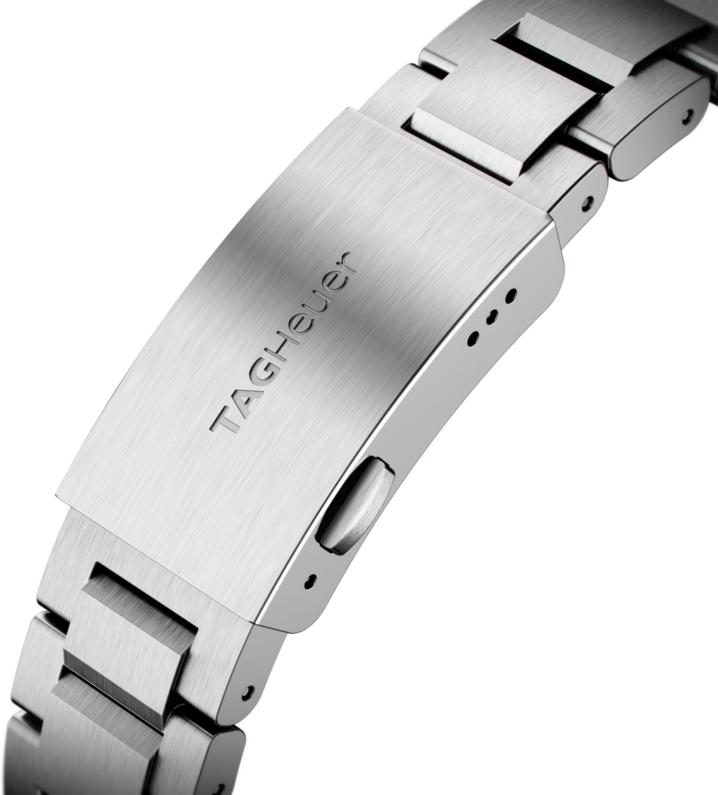 Bracciale in acciaio con fibbia e incisione TAG Heuer.