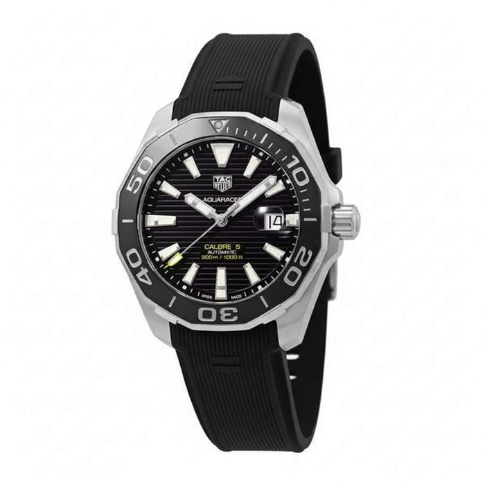 TAG Heuer Aquaracer 300M Calibre 5 Automatico Uomo 43 mm Acciaio Quadrante Nero Soleil Lunetta Girevole Ceramica Nera Vetro Zaffiro Data Cinturino Gomma Nero 38 Ore 30 ATM Swiss Made Ref. WAY201A.FT6142