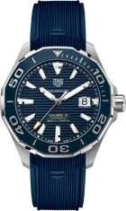 TAG Heuer Aquaracer 300M Calibre 5 Automatico Uomo 43 mm Acciaio Quadrante Blu Soleil Lunetta Girevole Unidirezionale Ceramica Blu Vetro Zaffiro Data Cinturino Gomma Blu 38 Ore 30 ATM Swiss Made Ref. WAY201B.FT6150