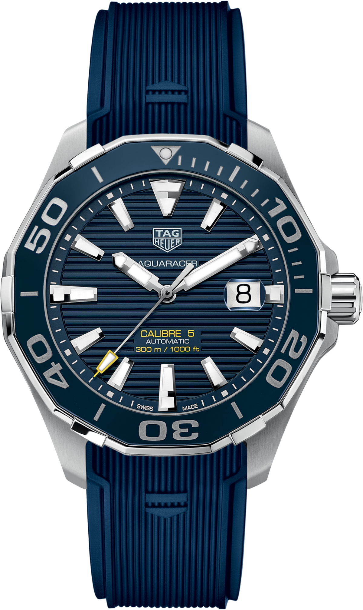 Orologio subacqueo TAG Heuer Aquaracer con quadrante blu e cinturino in gomma blu