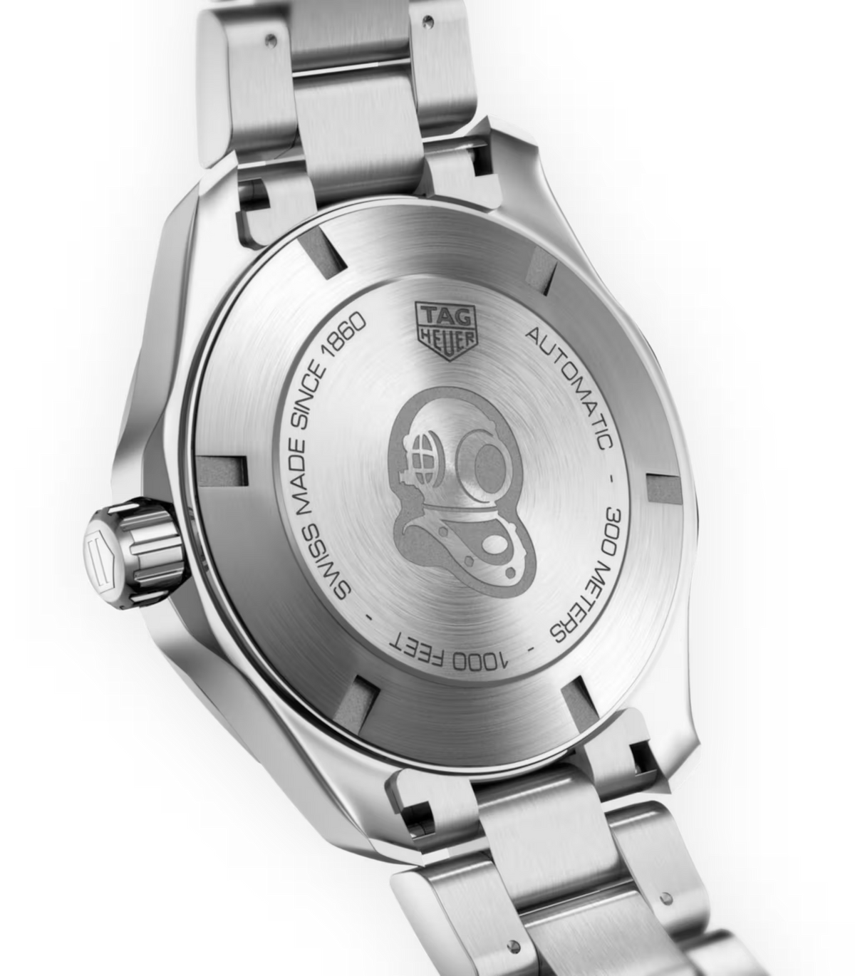 Orologio TAG Heuer, fondello in acciaio con scritte automatic e 300 m/1000 ft