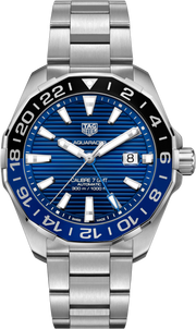 Orologio subacqueo TAG Heuer in acciaio, quadrante blu e lunetta nera/blu con datario