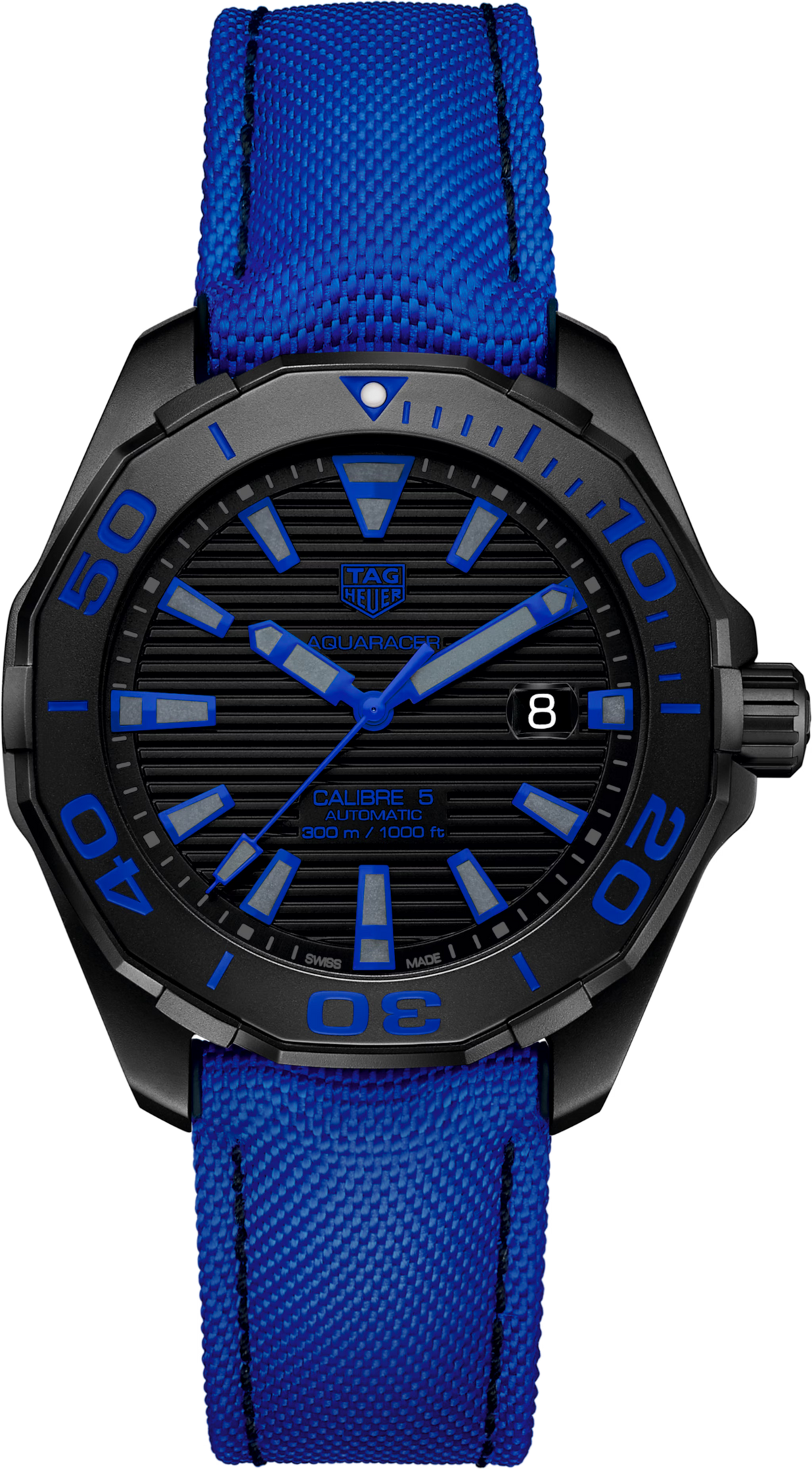 Orologio subacqueo TAG Heuer Aquaracer 300M con quadrante e cinturino blu