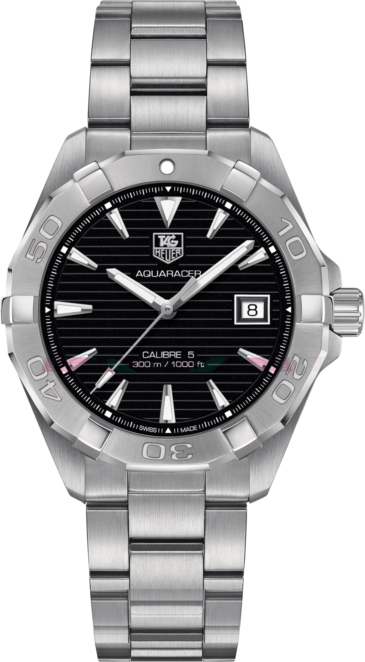 Orologio TAG Heuer Aquaracer 300M in acciaio, quadrante nero, lunetta girevole, datario