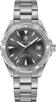 Orologio TAG Heuer Aquaracer in acciaio, quadrante grigio scuro, lunetta girevole, data