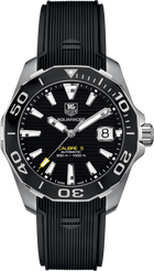 TAG Heuer Aquaracer 300M Calibre 5 Automatico Uomo 41 mm Acciaio Quadrante Nero Soleil Lunetta Girevole in Ceramica Nera Vetro Zaffiro Data Cinturino Caucciù Nero 30 ATM Swiss Made Ref. WAY211A.FT6151