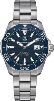 Orologio subacqueo Aquaracer TAG Heuer in acciaio, quadrante blu e lunetta ceramica