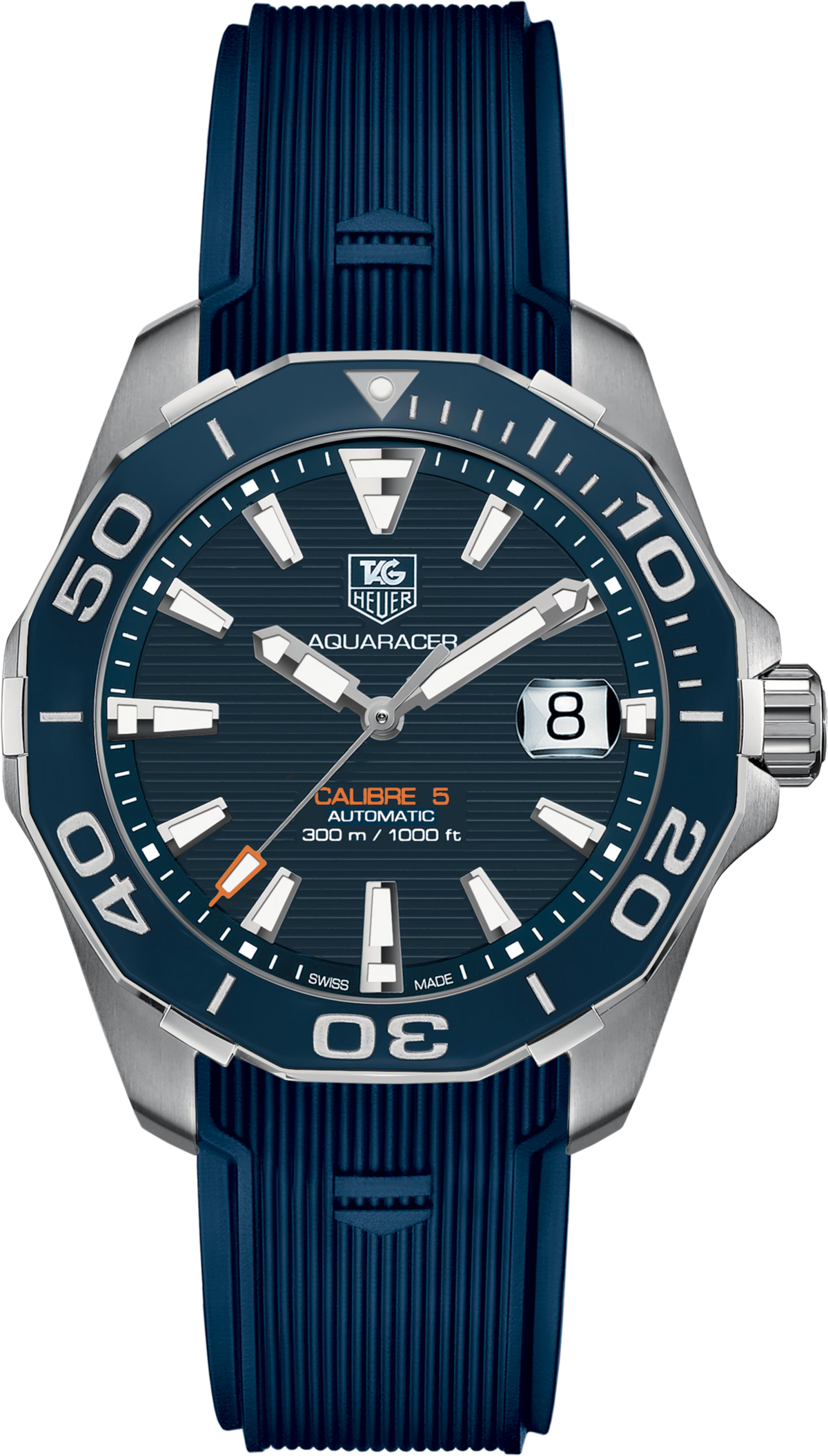 Orologio TAG Heuer Aquaracer blu con cinturino in caucciù e datario 8