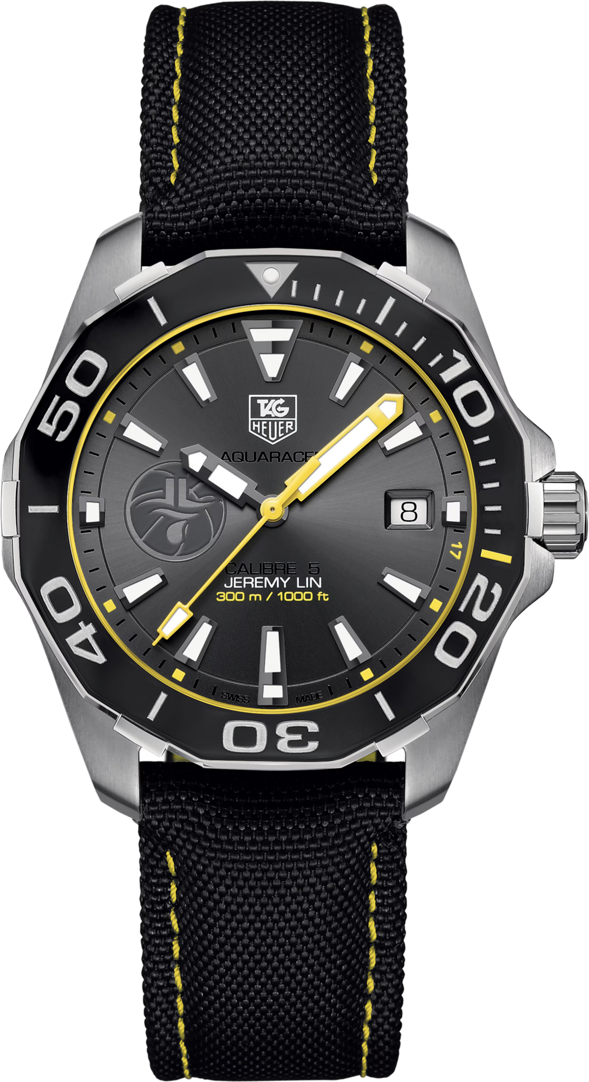 Orologio subacqueo TAG Heuer con quadrante grigio, ghiera nera e cinturino in nylon nero