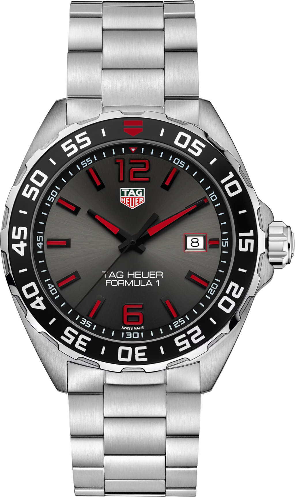 TAG Heuer Formula 1 Quarzo Uomo 43 mm Acciaio Quadrante Grigio Rehaut Nero Indici Rossi Lunetta Girevole Acciaio e Alluminio Vetro Zaffiro Data Bracciale Acciaio 200 m Swiss Made Ref. WAZ1018.BA0842 Oasi Watch