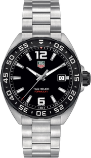 Orologio TAG Heuer Formula 1 con quadrante nero, datario e cinturino in acciaio