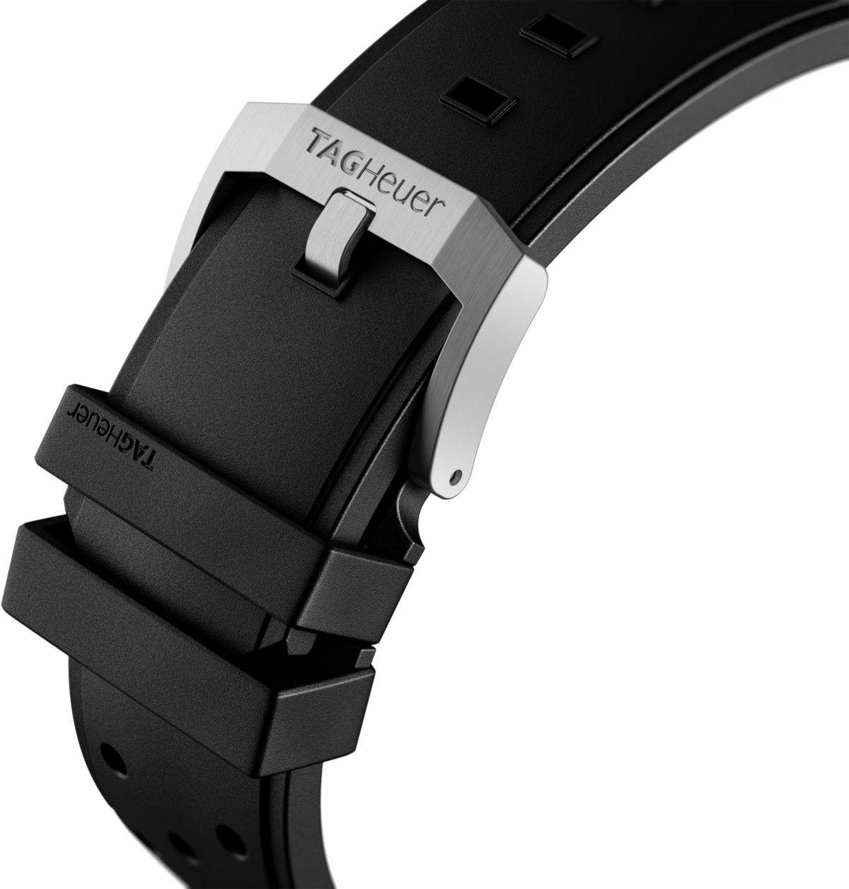 Orologio TAG Heuer Formula 1: fibbia e cinturino in caucciù nero con scritta TAG Heuer