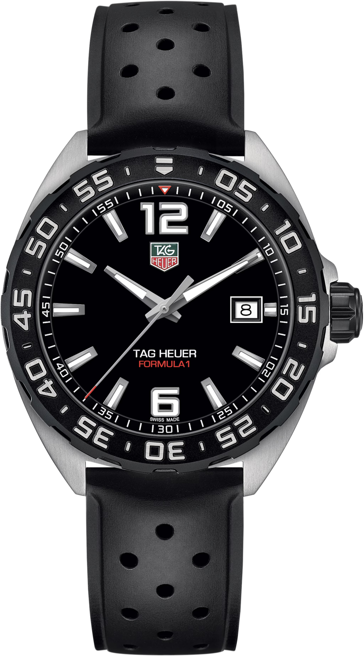 Orologio TAG Heuer Formula 1: cinturino in caucciù nero, quadrante nero opalino, lunetta nera