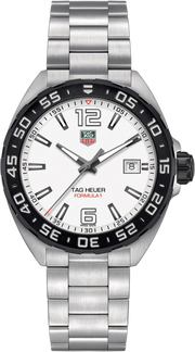 Orologio TAG Heuer Formula 1 in acciaio, quadrante bianco, lunetta nera girevole e data