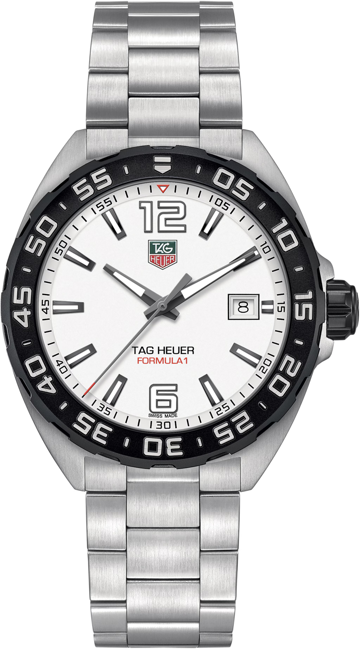 Orologio TAG Heuer Formula 1 in acciaio, quadrante bianco, lunetta nera girevole e data
